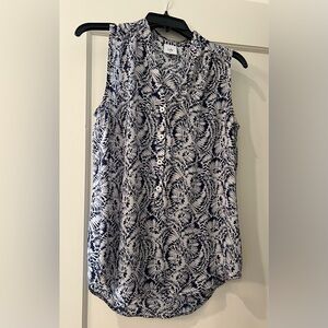 CAbi Plaza top, Sleeveless V-neck Henley, navy & white, size XS